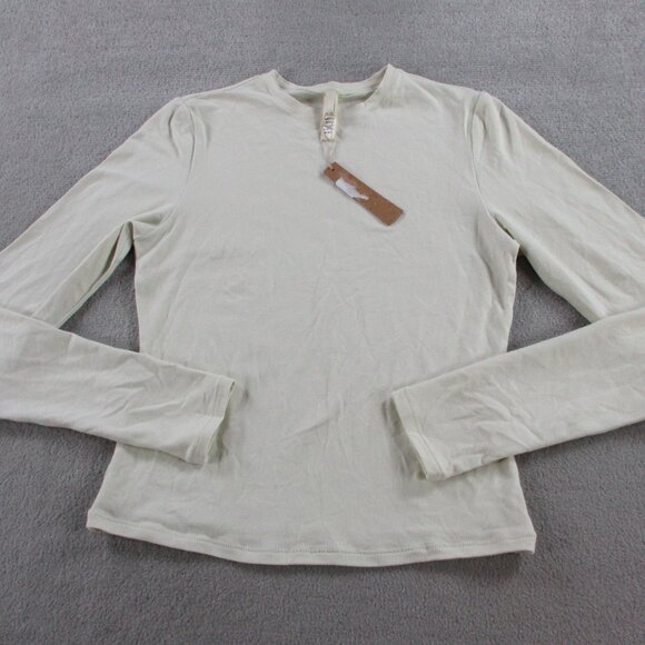SKIMS Cotton Jersey Long Sleeve T Shirt Womens Medium Bone Casual Stretch NWT - Picture 2 of 9